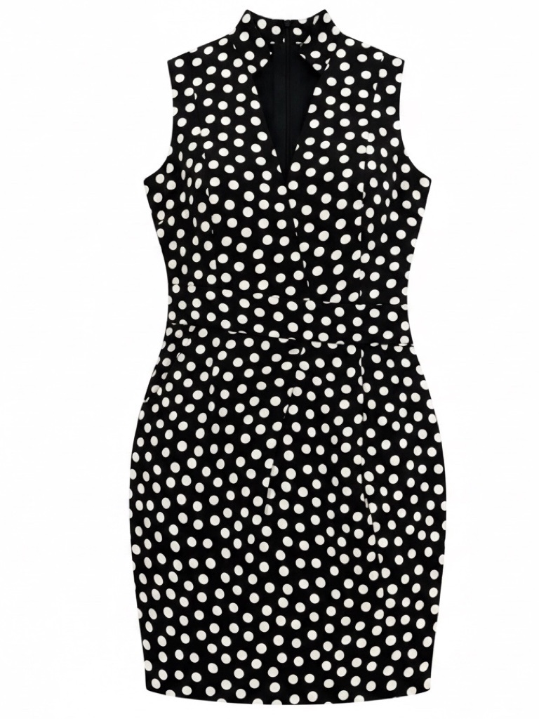 Akris Punto Black / White Polka Dot Print Sleeveless Silk Crepe Dress